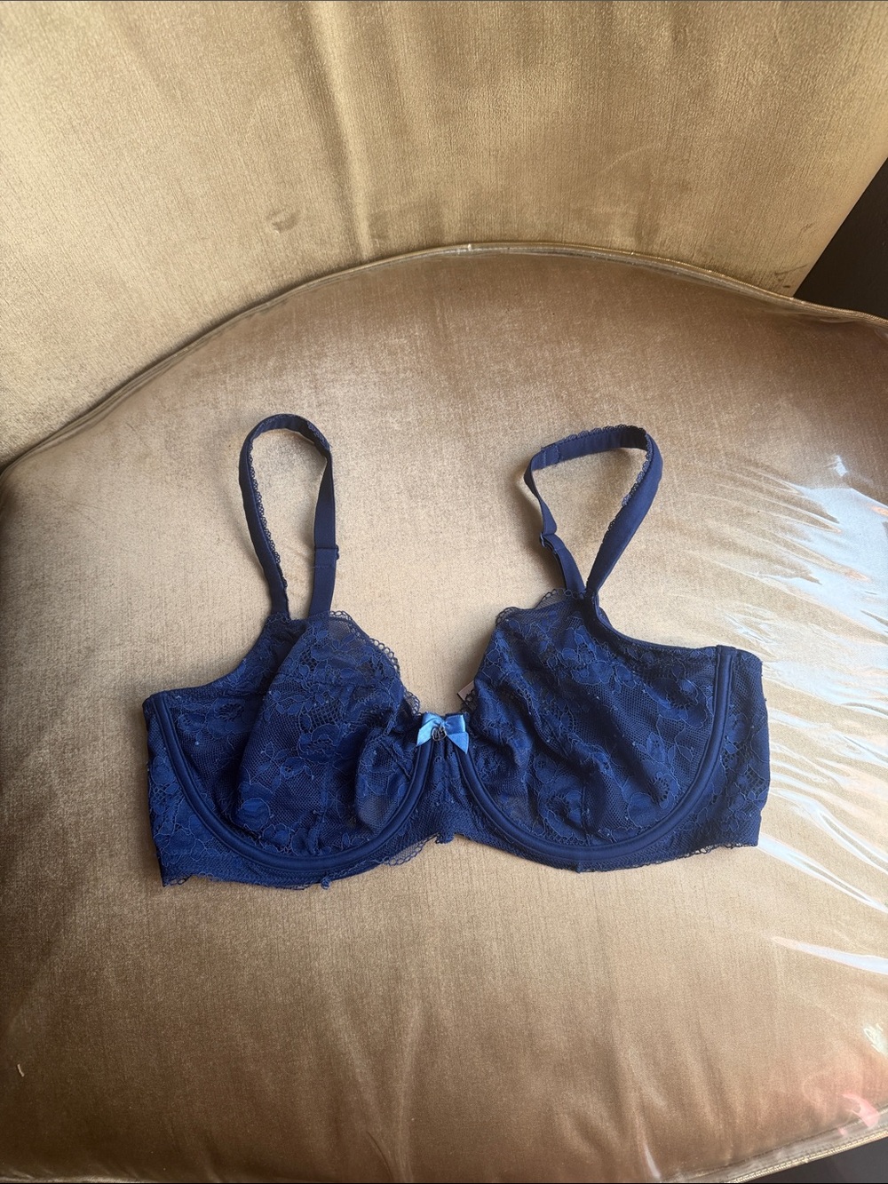 Victoria's Secret Navy Lace Underwire Bra with Light Blue Bow